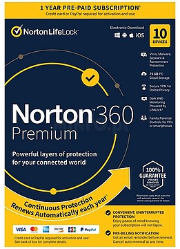 21429423 : NORTON 360 PREMIUM 75GB PO 1 USER 10 DEVICE 12MO GENERIC ...