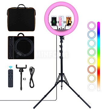 Ring Light 18’ RGB Profissional Suporte + Mala + Comando Ring ...