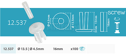 SCREW DIAM.13, 5MM. X HEIGHT 16MM.