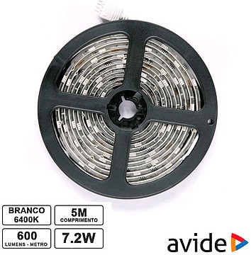 G-ABLS-60CW65-7.2W : FITA 300 LEDS 2835 6400K 12V 5M IP65 AVIDE